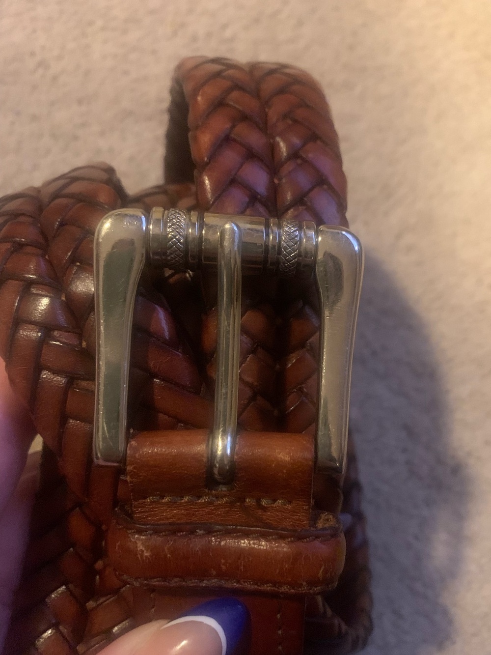 Vintage Martin Dingman Braided Leather Belt in Cognac Brown